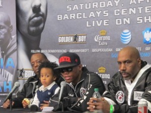 Zab Judah (center) speaks during Saturday's post-fight press conference.